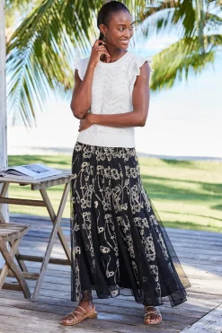 Global Artistry|Skirts-Soft Surroundings Petites Leatrice Embroidered Maxi Skirt Black