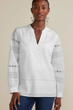 Feminine Flourish|Global Artistry-Soft Surroundings Petites Lenore Eyelet Top White