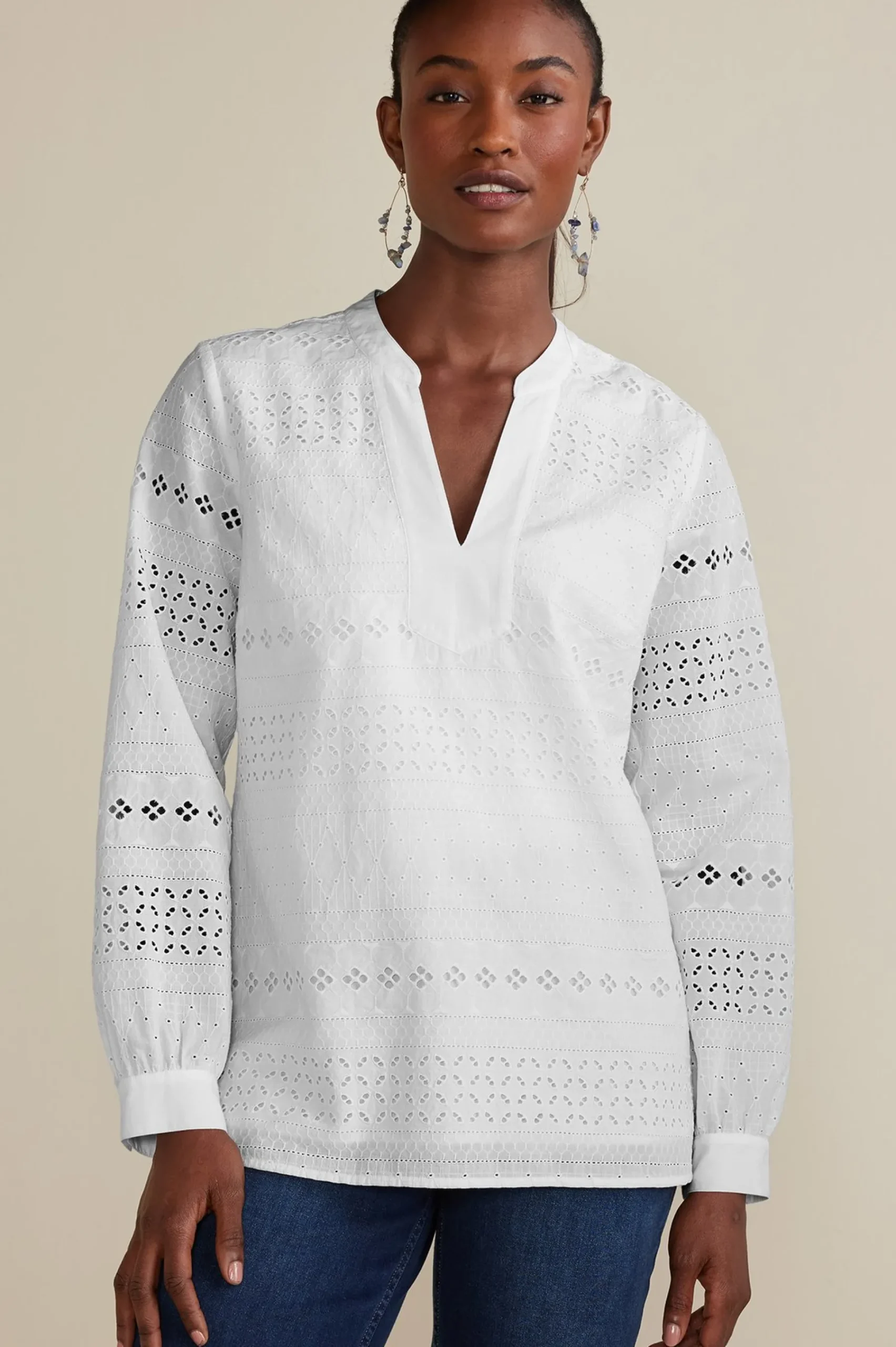 Feminine Flourish|Global Artistry-Soft Surroundings Petites Lenore Eyelet Top White