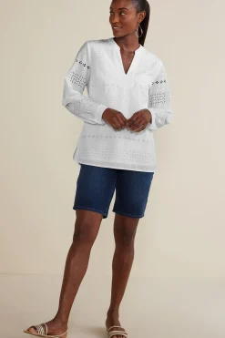 Feminine Flourish|Global Artistry-Soft Surroundings Petites Lenore Eyelet Top White