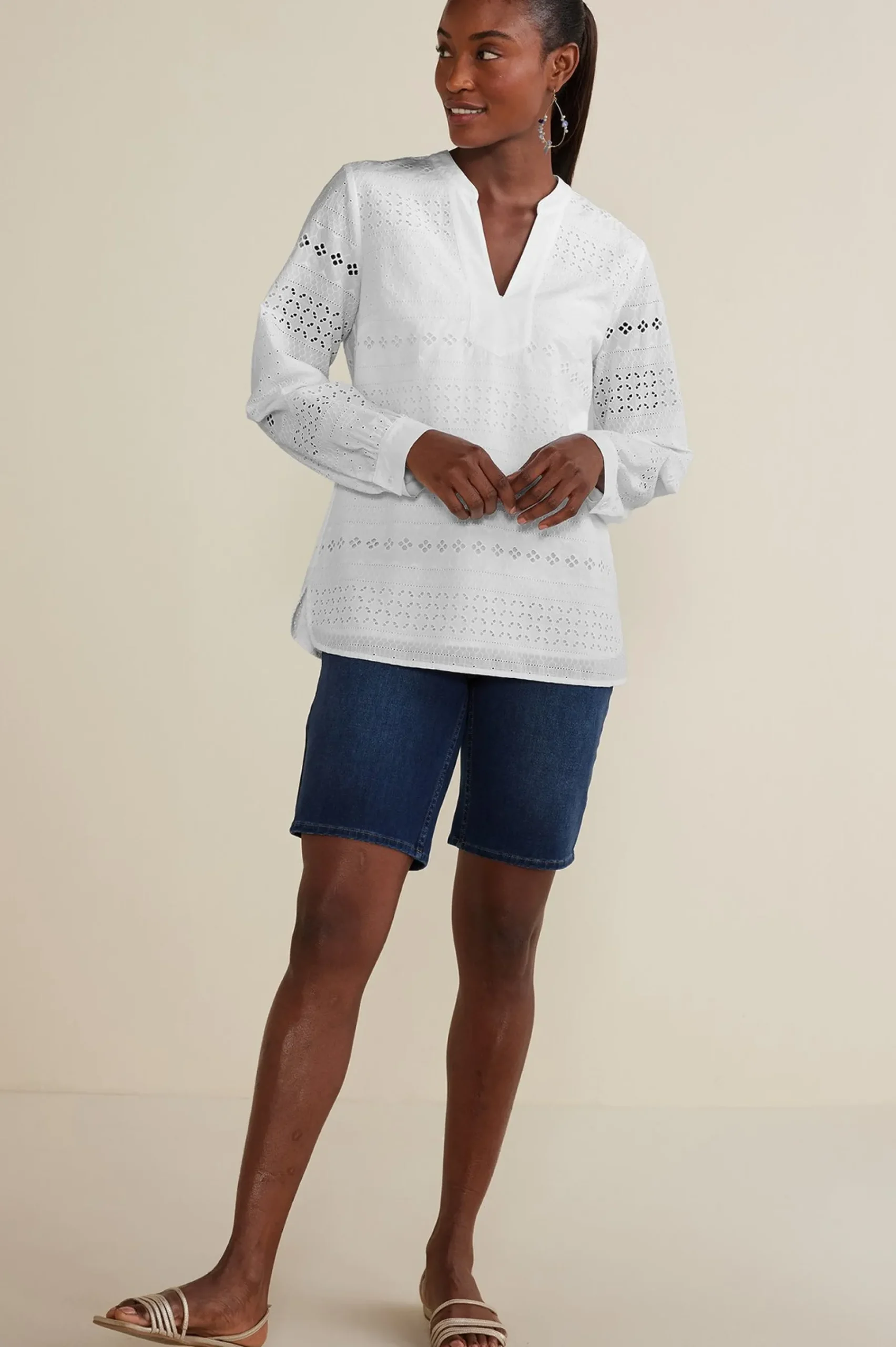 Feminine Flourish|Global Artistry-Soft Surroundings Petites Lenore Eyelet Top White