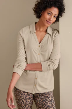 long sleeve|shirts-Soft Surroundings Petites Lindy Top Beige