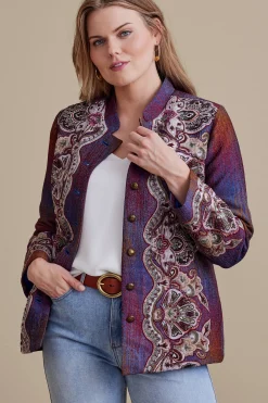 EVelvet Styles|Jackets & Coats-Soft Surroundings Petites Maija Embellished Jacket Magenta Amethyst