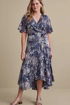 between season|patterned-Soft Surroundings Petites Minerva Dress Navy Blue
