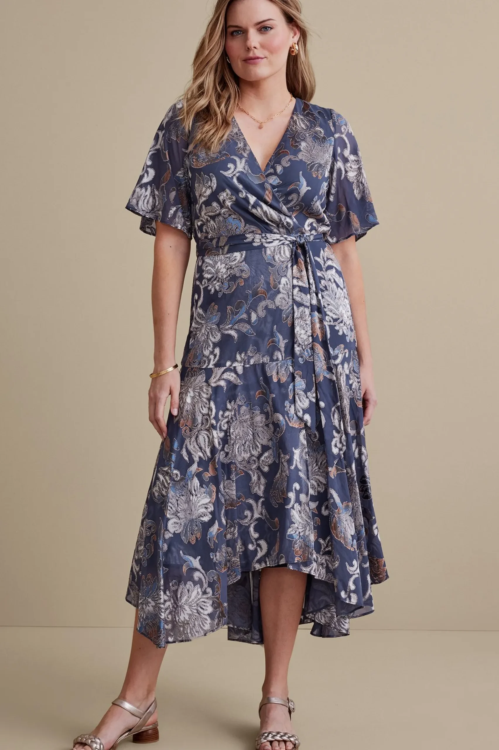 between season|patterned-Soft Surroundings Petites Minerva Dress Navy Blue
