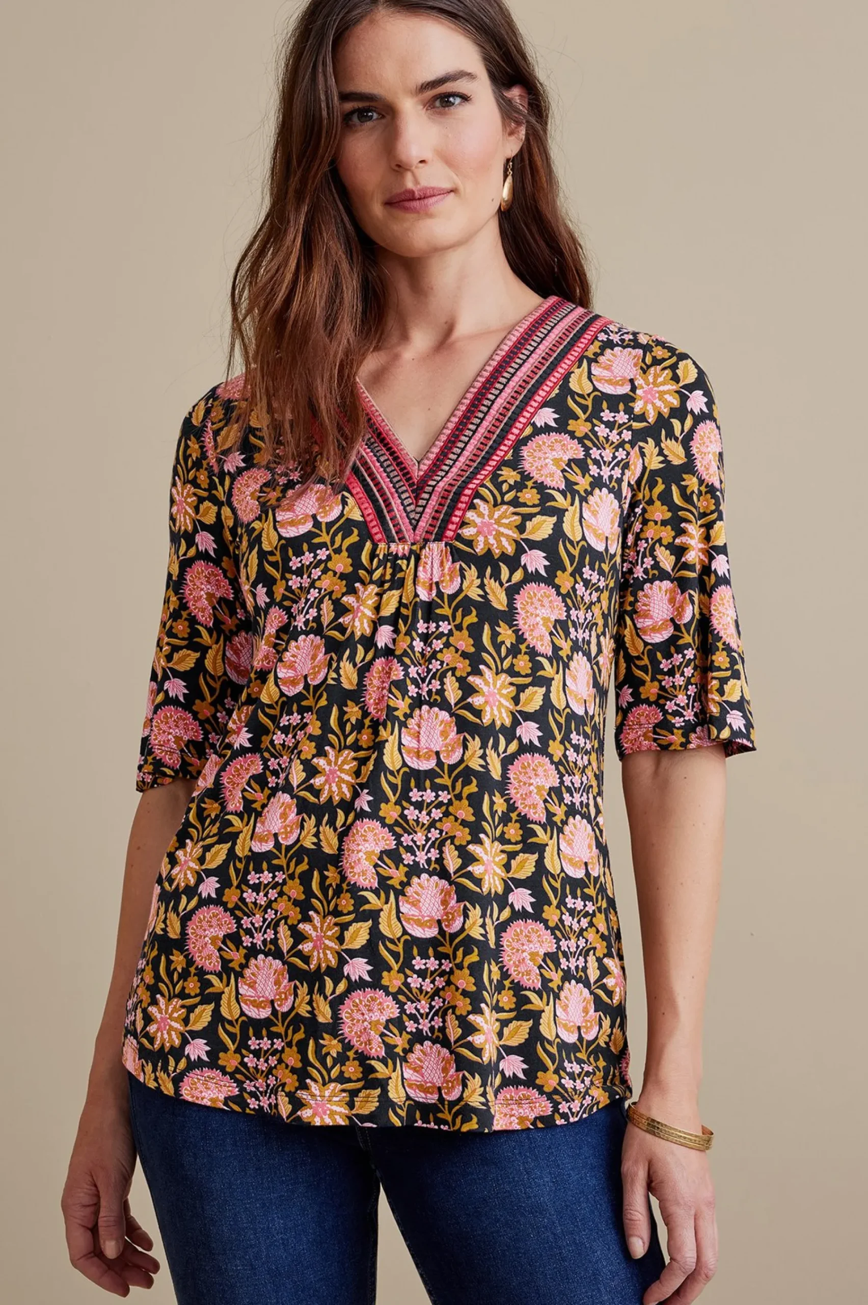 elbow length|pullovers-Soft Surroundings Petites Minta Top Multi Floral