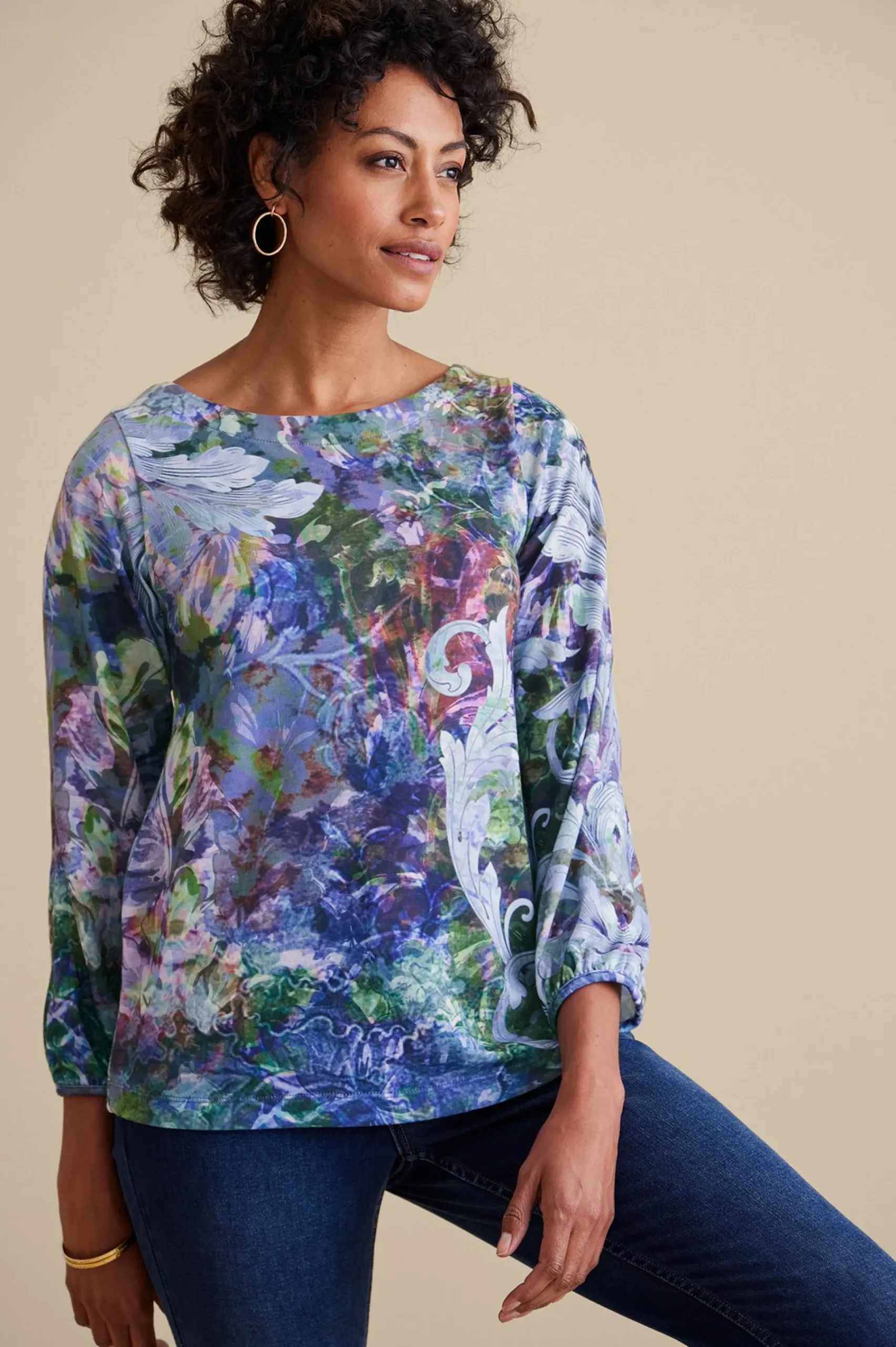 long sleeve|pullovers-Soft Surroundings Petites Myra Top Tapestry Multi