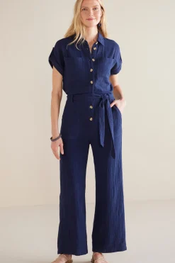 Into The Blues|Gauze Shop-Soft Surroundings Petites Natasha Gauze Jumpsuit Navy