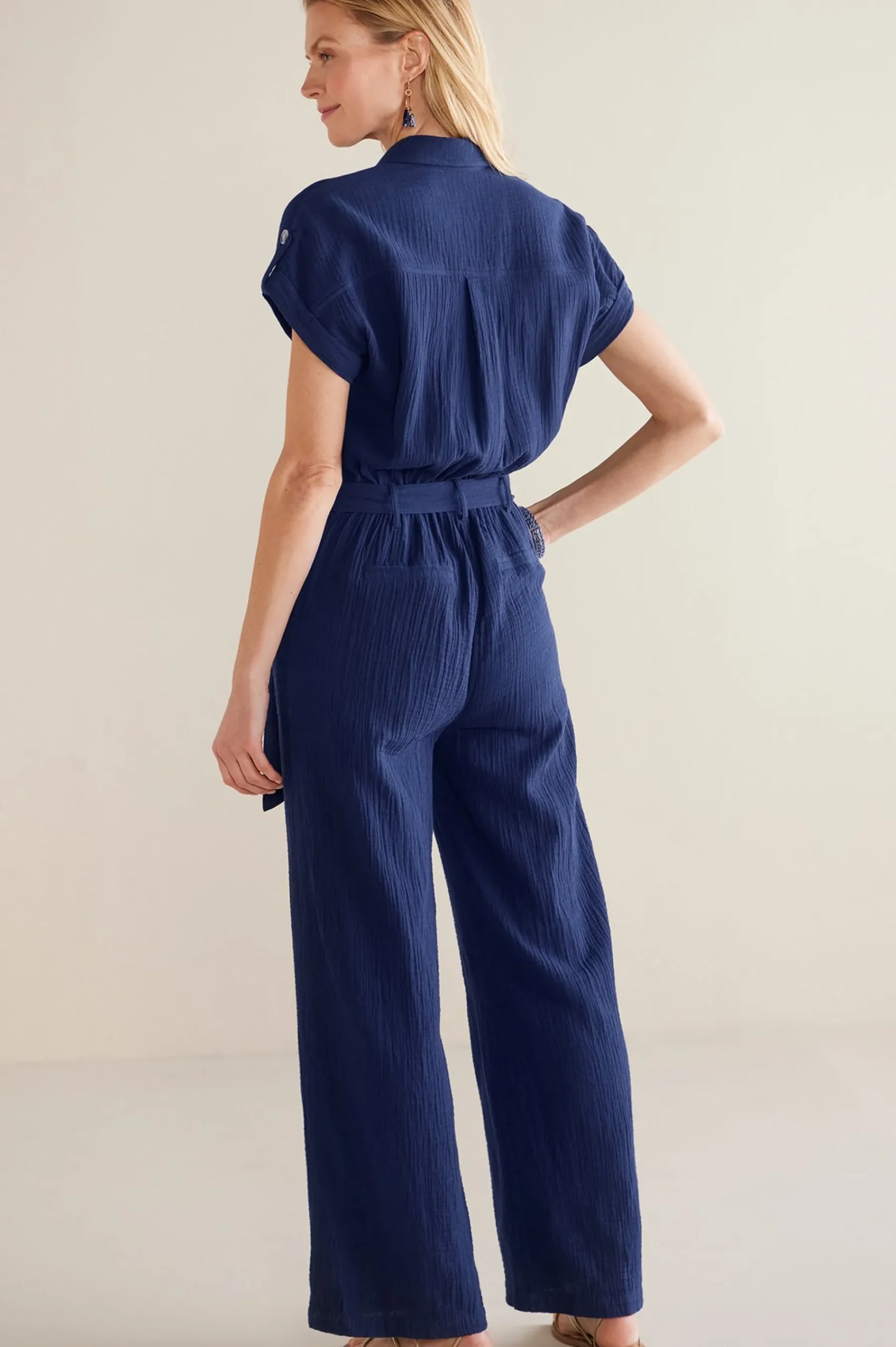 Into The Blues|Gauze Shop-Soft Surroundings Petites Natasha Gauze Jumpsuit Navy
