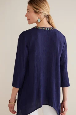 Feminine Flourish|Into The Blues-Soft Surroundings Petites Paulina Gauze Pullover Navy
