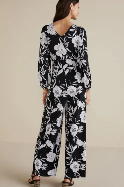 The Floral Shop|Dresses-Soft Surroundings Petites Penelope Long Sleeve Jumpsuit Black