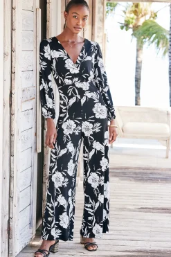 The Floral Shop|Dresses-Soft Surroundings Petites Penelope Long Sleeve Jumpsuit Black