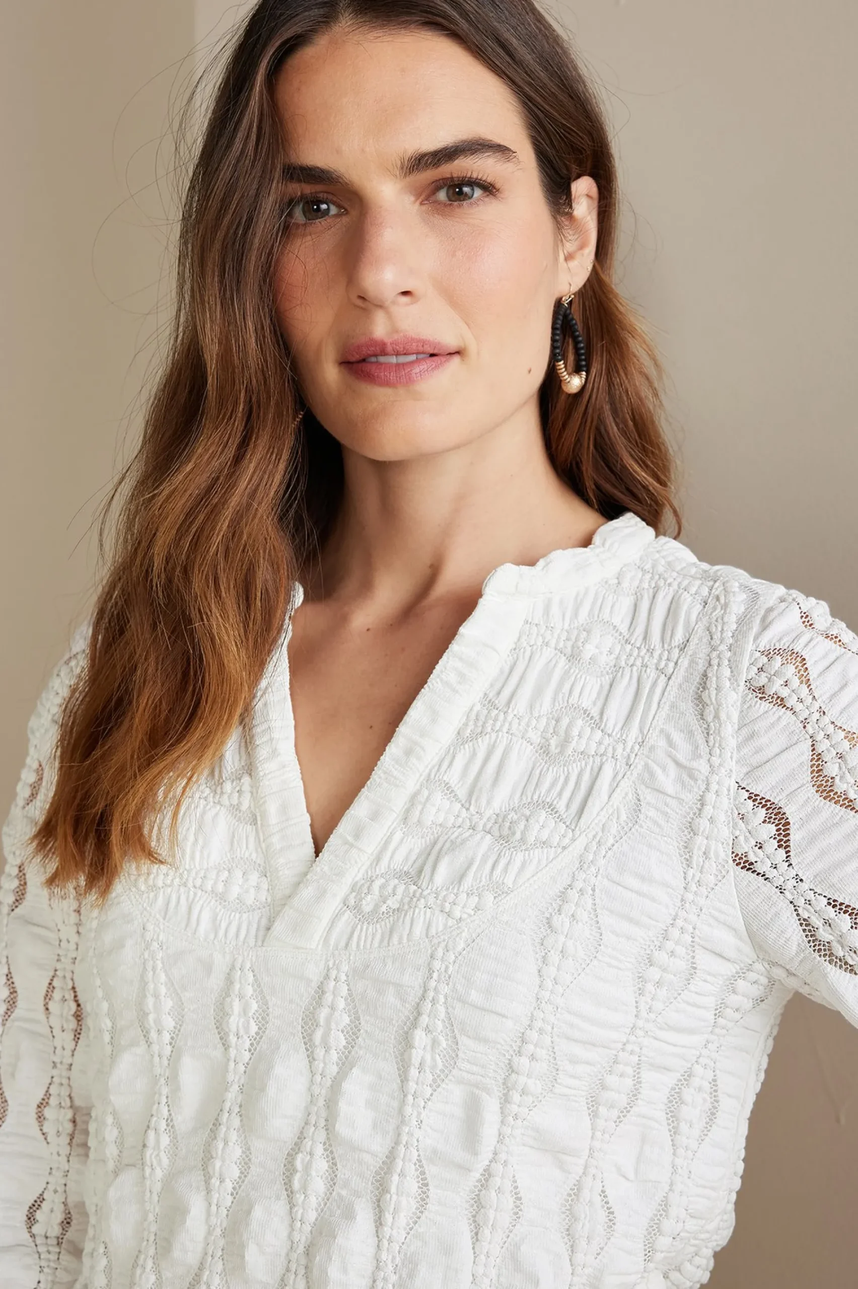Feminine Flourish|Global Artistry-Soft Surroundings Petites Priya Knit Lace Tunic White