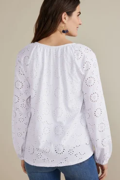 Feminine Flourish|Global Artistry-Soft Surroundings Petites Rhiannon Eyelet Peasant Top White