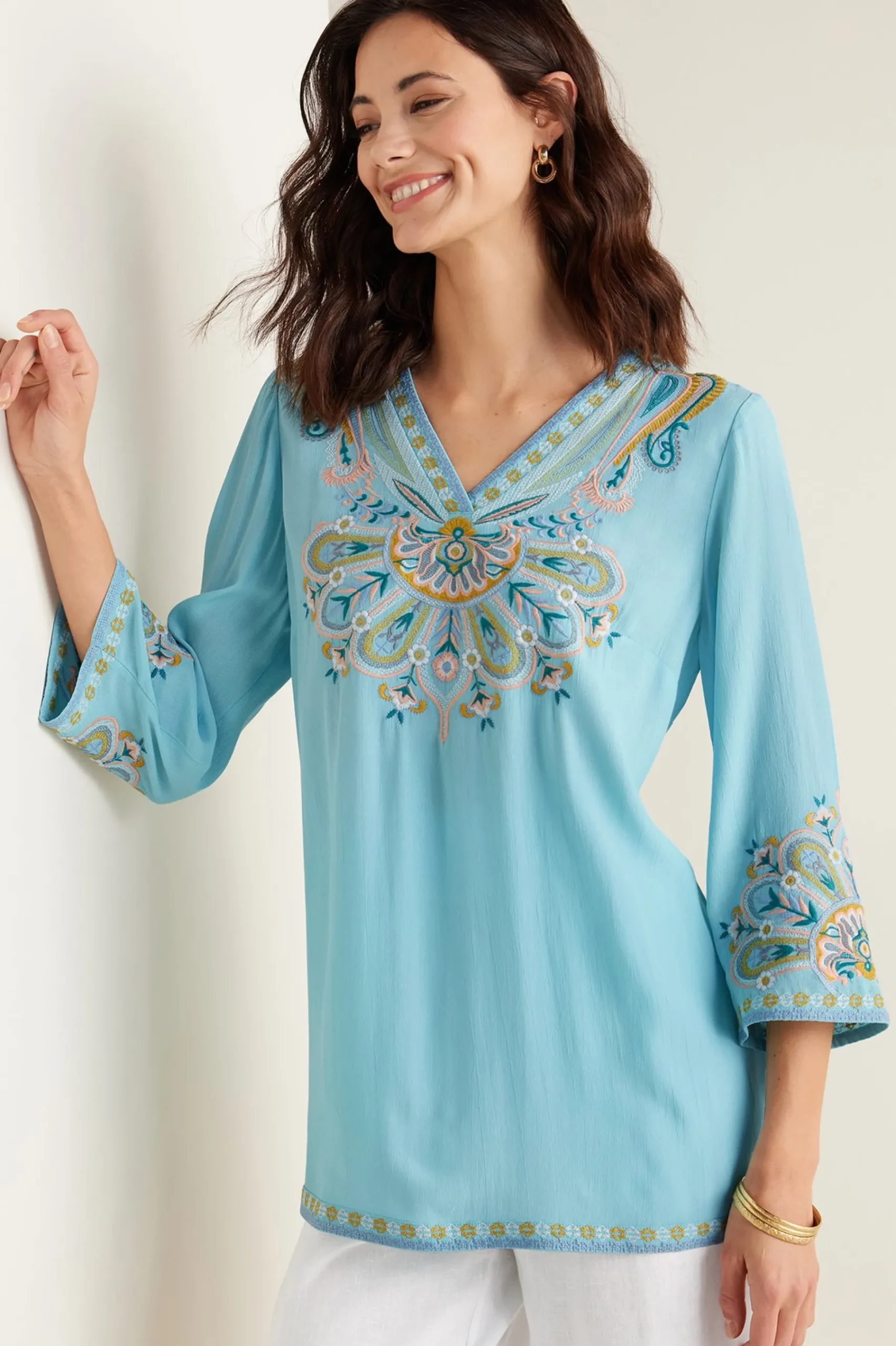 Into The Blues|Global Artistry-Soft Surroundings Petites River Island Tunic Aquamarine