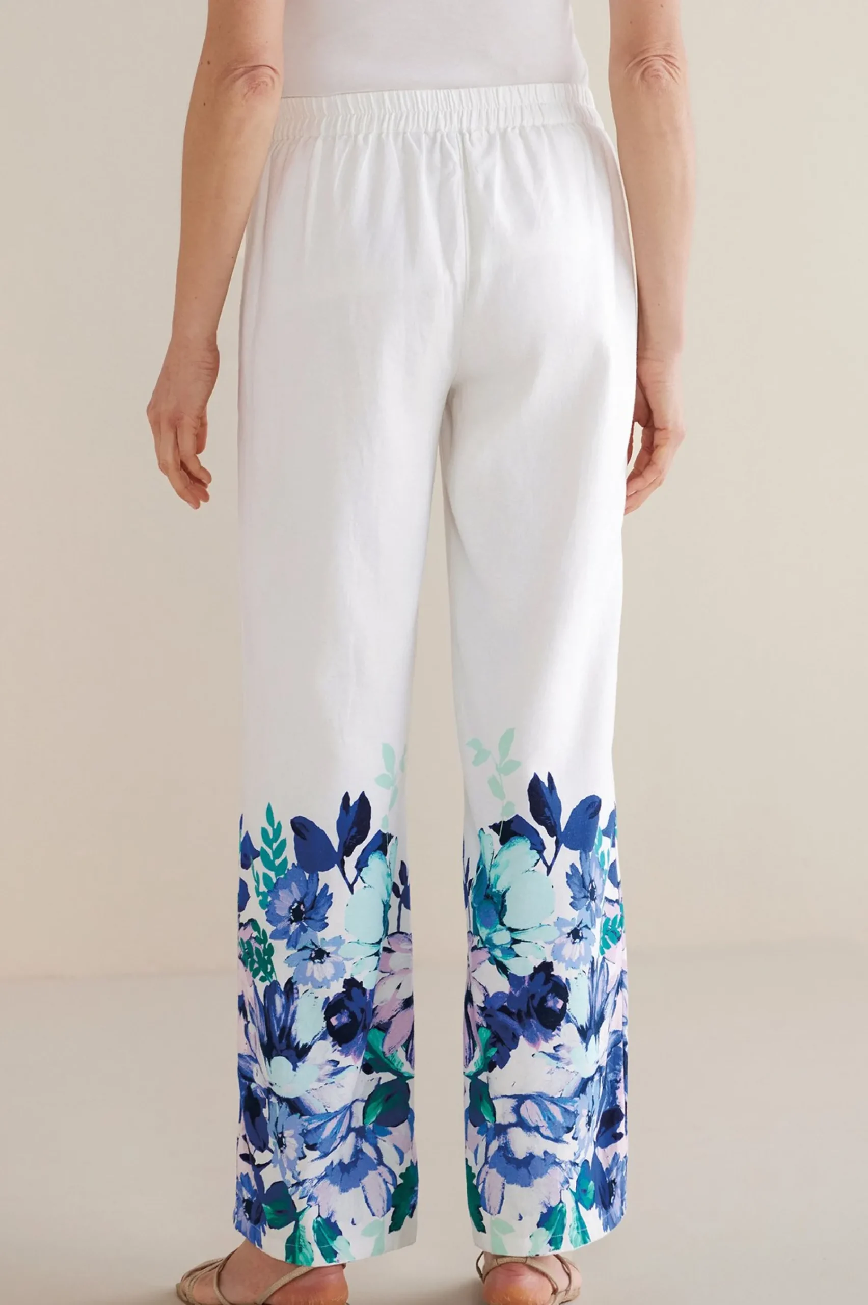 Into The Blues|The Floral Shop-Soft Surroundings Petites Ronna Linen Blend Wide Leg Pants Watercolor Floral