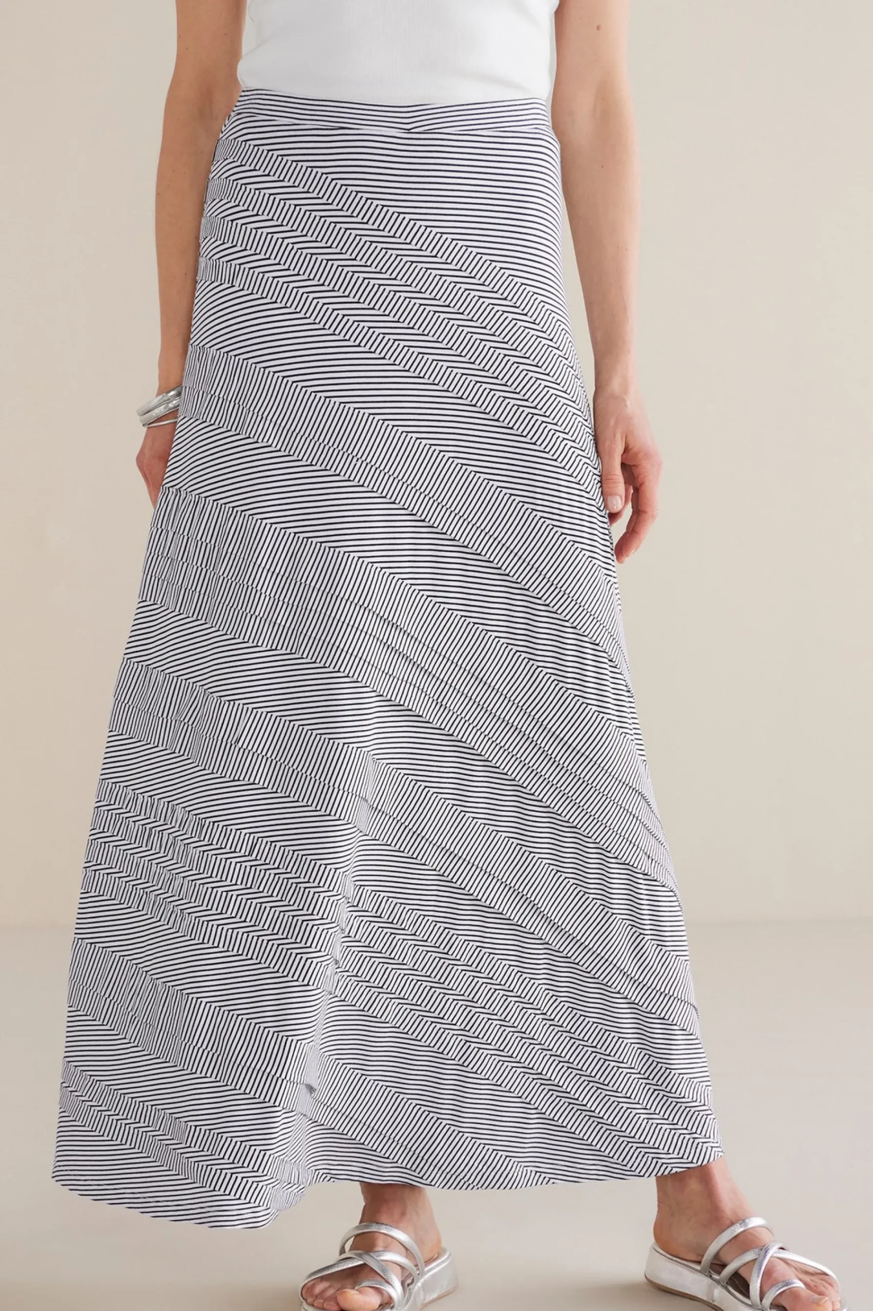Global Artistry|Skirts-Soft Surroundings Petites Rosemary Skirt Black/White Stripe