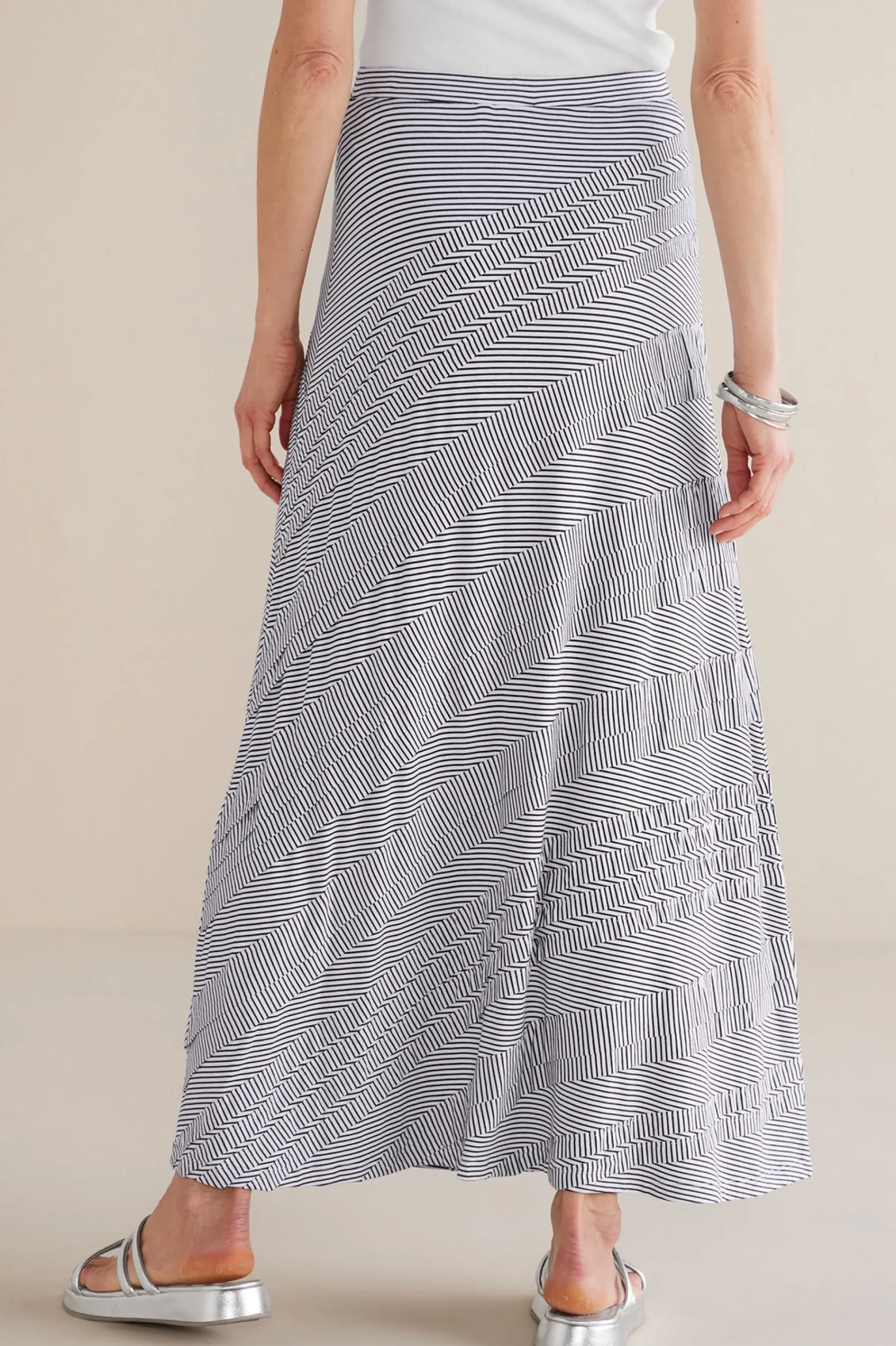Global Artistry|Skirts-Soft Surroundings Petites Rosemary Skirt Black/White Stripe