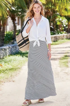 Global Artistry|Skirts-Soft Surroundings Petites Rosemary Skirt Black/White Stripe
