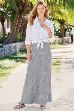 Global Artistry|Skirts-Soft Surroundings Petites Rosemary Skirt Black/White Stripe