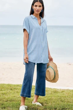 Jeans-Soft Surroundings Petites Ultimate Denim Wide Leg Crop Jeans Mirror Lake Wash