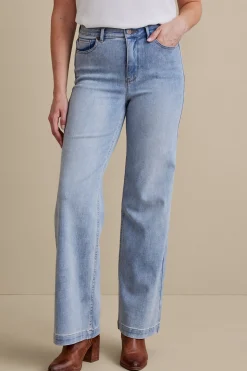 Everyday Styles|Wear Now Styles-Soft Surroundings Petites Ultimate Denim Wide Leg Jeans Ocean Air Wash