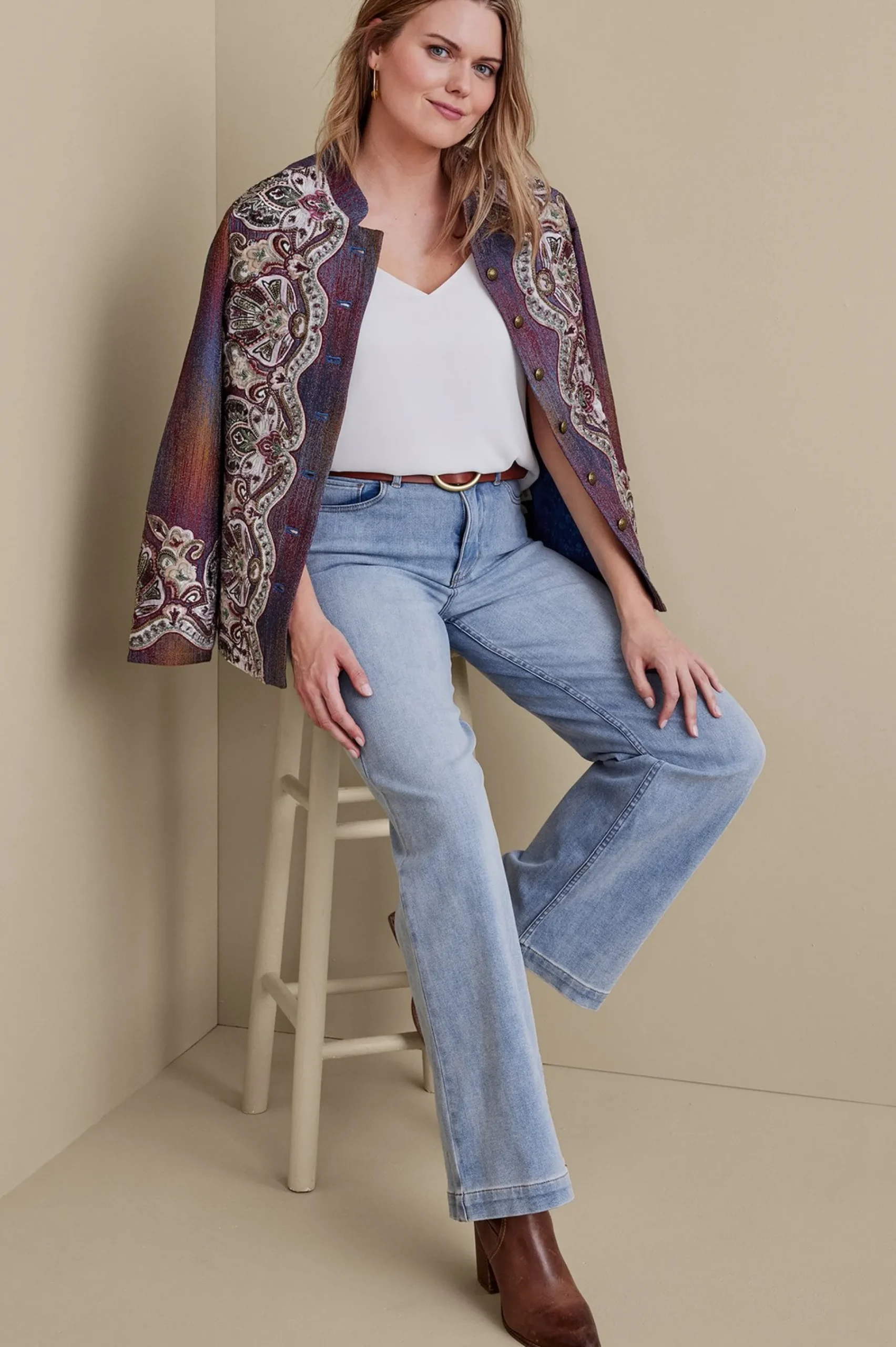 Everyday Styles|Wear Now Styles-Soft Surroundings Petites Ultimate Denim Wide Leg Jeans Ocean Air Wash