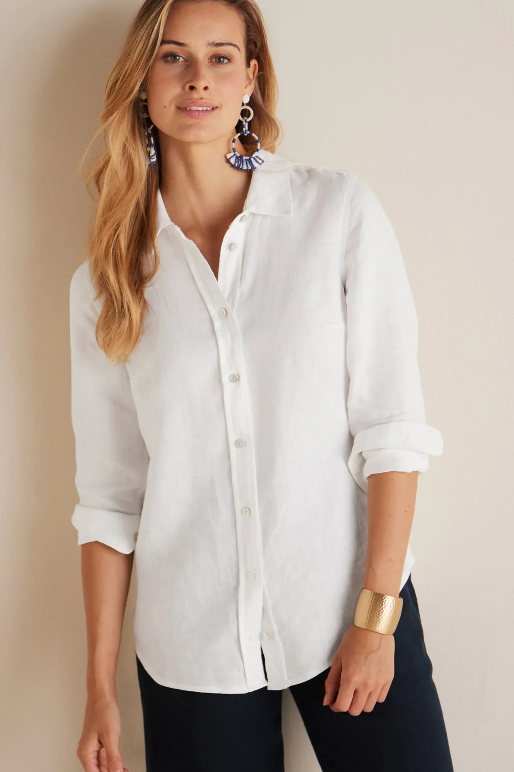 long sleeve|shirts-Soft Surroundings Petites Vano Linen Shirt White