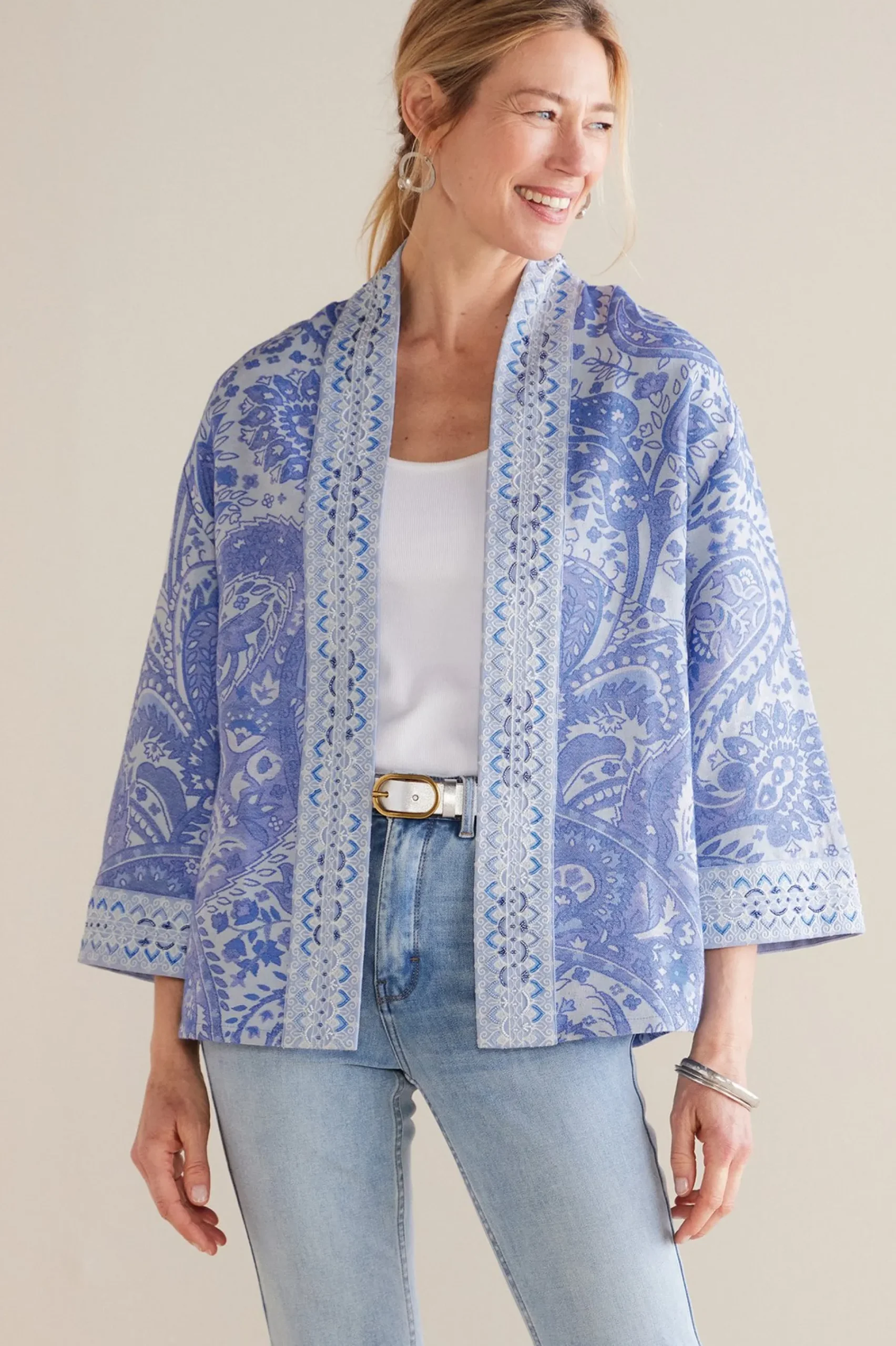 Global Artistry|Jackets & Coats-Soft Surroundings Petites Verrado Jacket Indigo Paisley