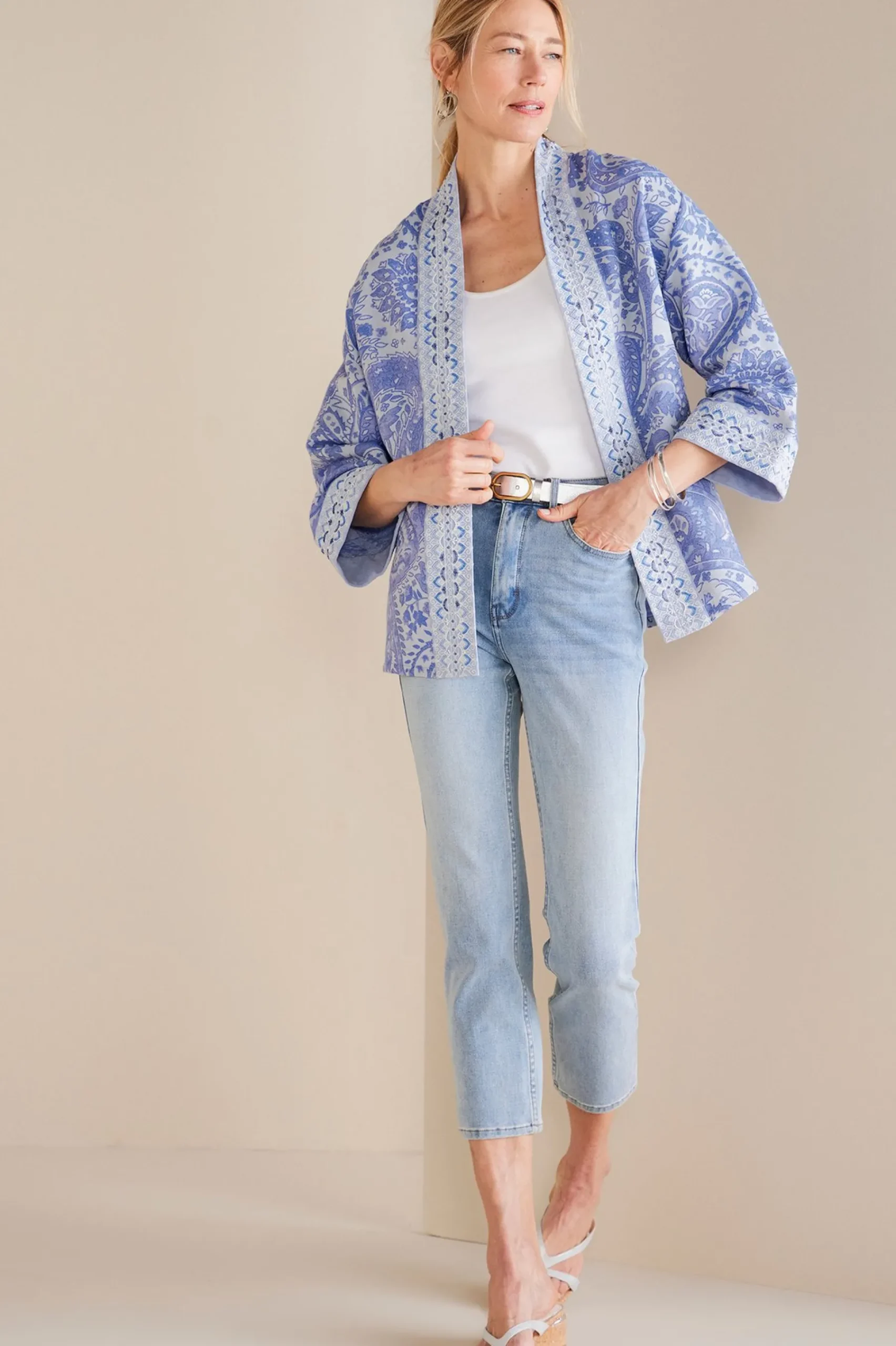 Global Artistry|Jackets & Coats-Soft Surroundings Petites Verrado Jacket Indigo Paisley