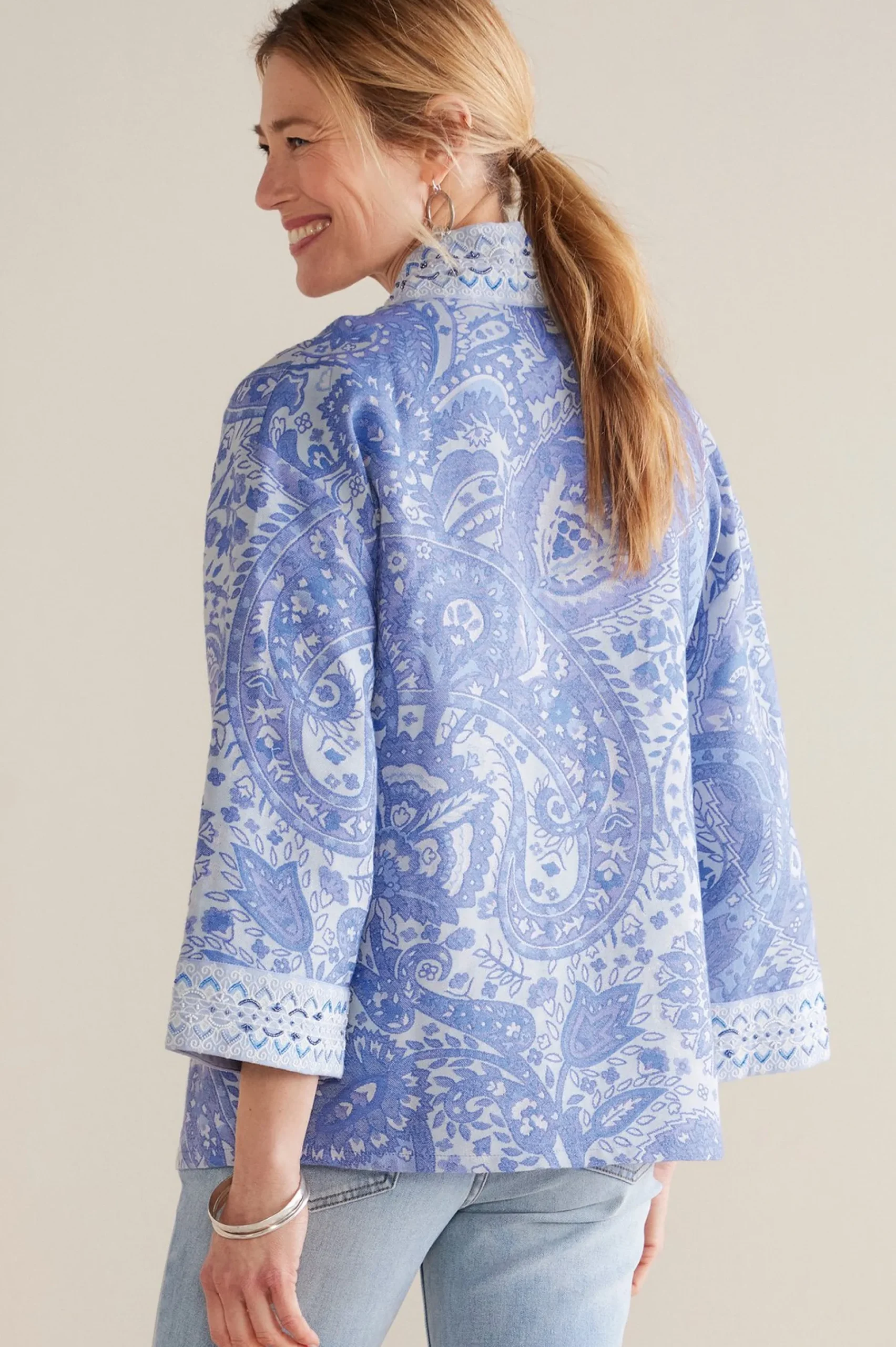 Global Artistry|Jackets & Coats-Soft Surroundings Petites Verrado Jacket Indigo Paisley
