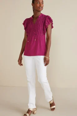 Feminine Flourish-Soft Surroundings Petites Victoria Ruffle Tunic Sangria