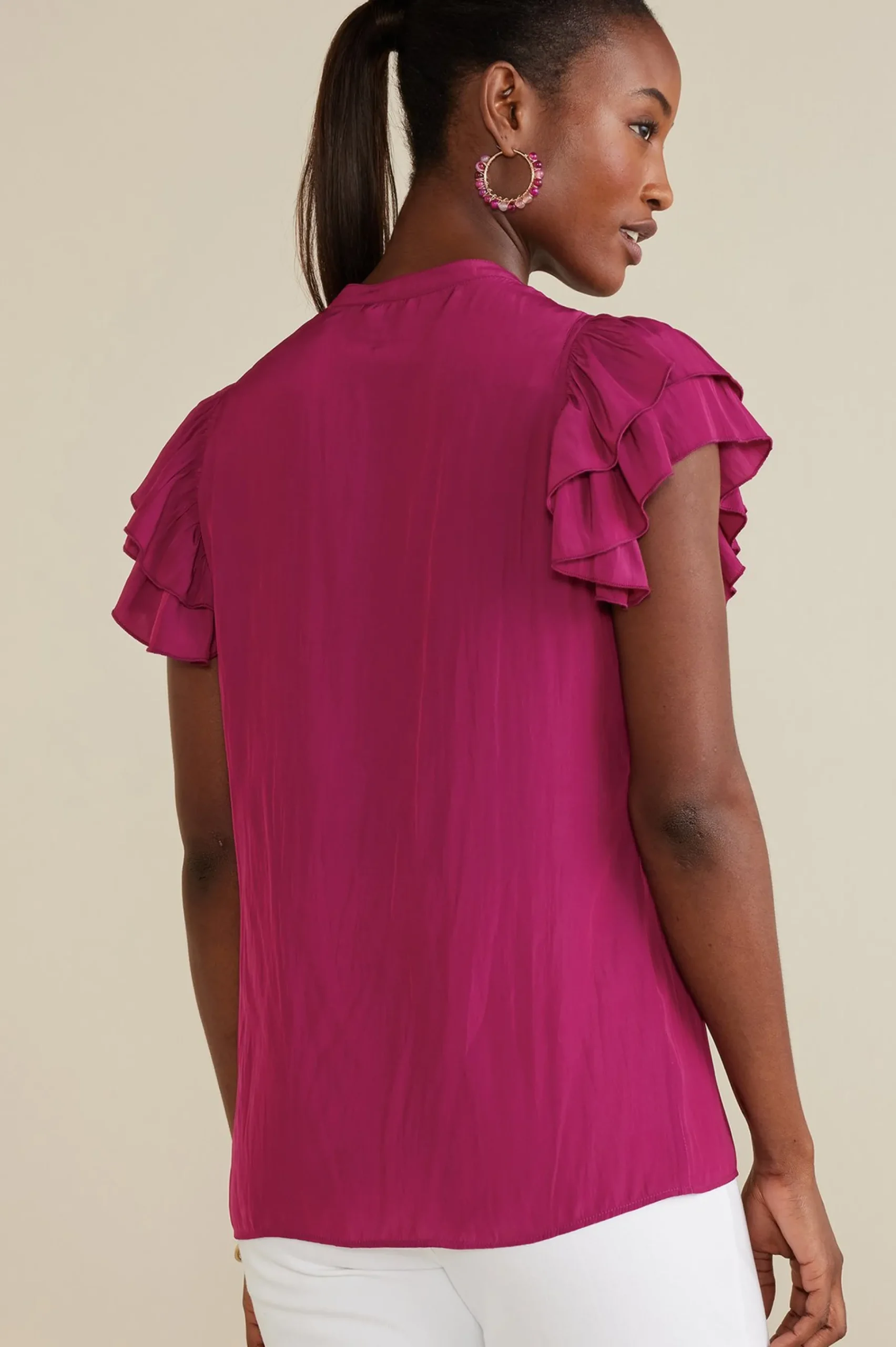 Feminine Flourish-Soft Surroundings Petites Victoria Ruffle Tunic Sangria
