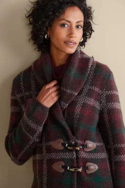 Jackets & Coats|Sweaters & Cardigans-Soft Surroundings Plaid Sweater Coat Brown Plaid