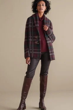 Jackets & Coats|Sweaters & Cardigans-Soft Surroundings Plaid Sweater Coat Brown Plaid