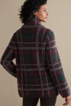 Jackets & Coats|Sweaters & Cardigans-Soft Surroundings Plaid Sweater Coat Brown Plaid