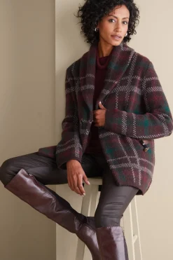 Jackets & Coats|Sweaters & Cardigans-Soft Surroundings Plaid Sweater Coat Brown Plaid