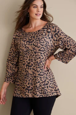 wrist length|pullovers-Soft Surroundings Raelynn Lyocell Pullover Leopard