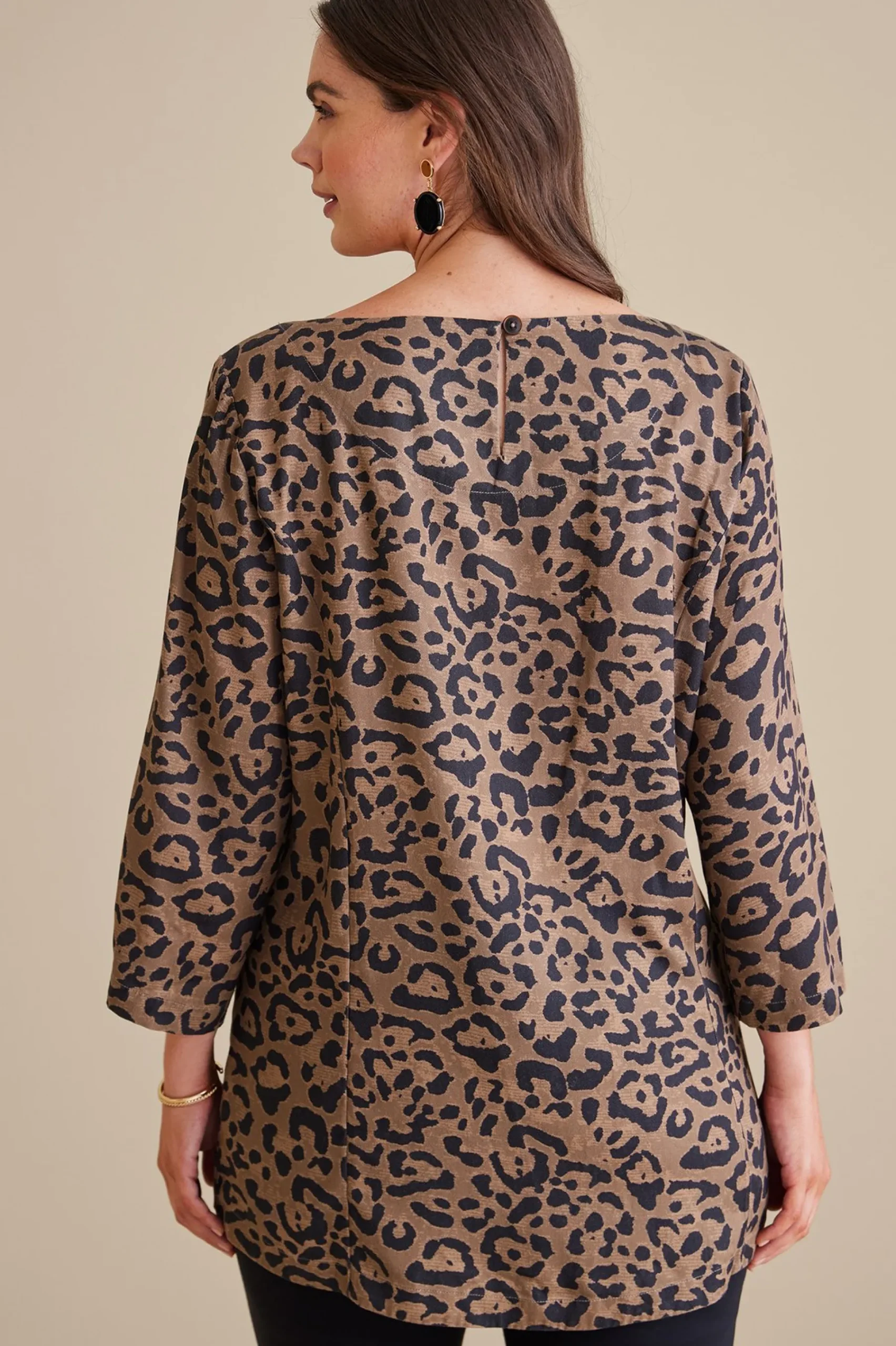 wrist length|pullovers-Soft Surroundings Raelynn Lyocell Pullover Leopard