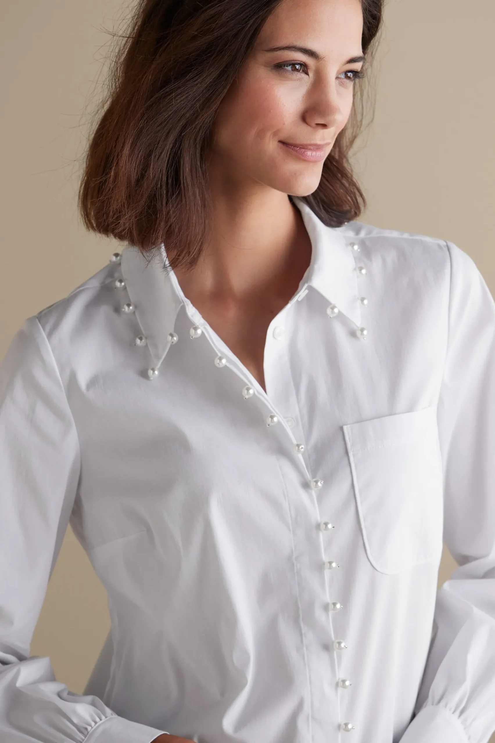 Everyday Styles|long sleeve-Soft Surroundings Rania Pearl Shirt White