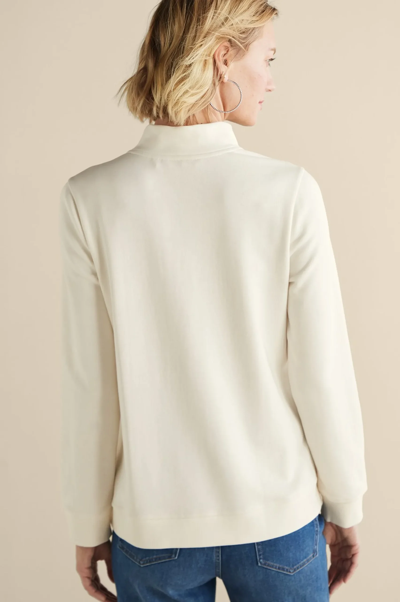 Feminine Flourish|Wear Now Styles-Soft Surroundings Rochelle Embroidered French Terry Pullover Ivory Pearl