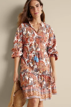 Vacation Shop|vacation dresses-Soft Surroundings Sadie Short Dress Coral Paisley