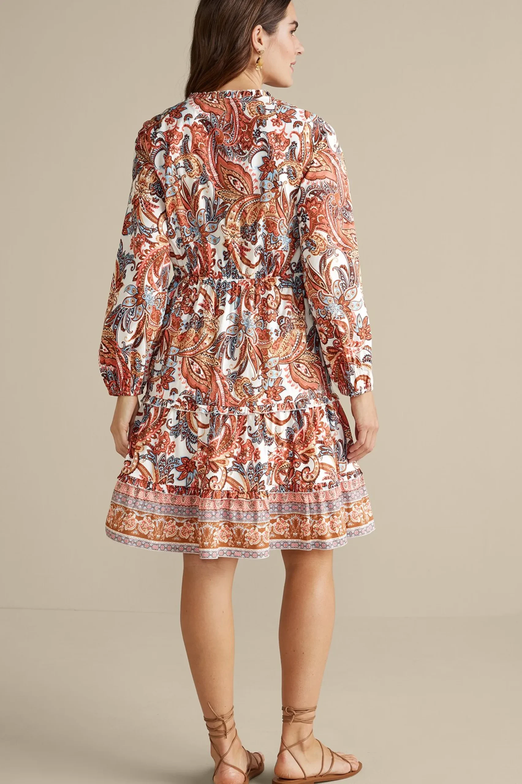 Vacation Shop|vacation dresses-Soft Surroundings Sadie Short Dress Coral Paisley