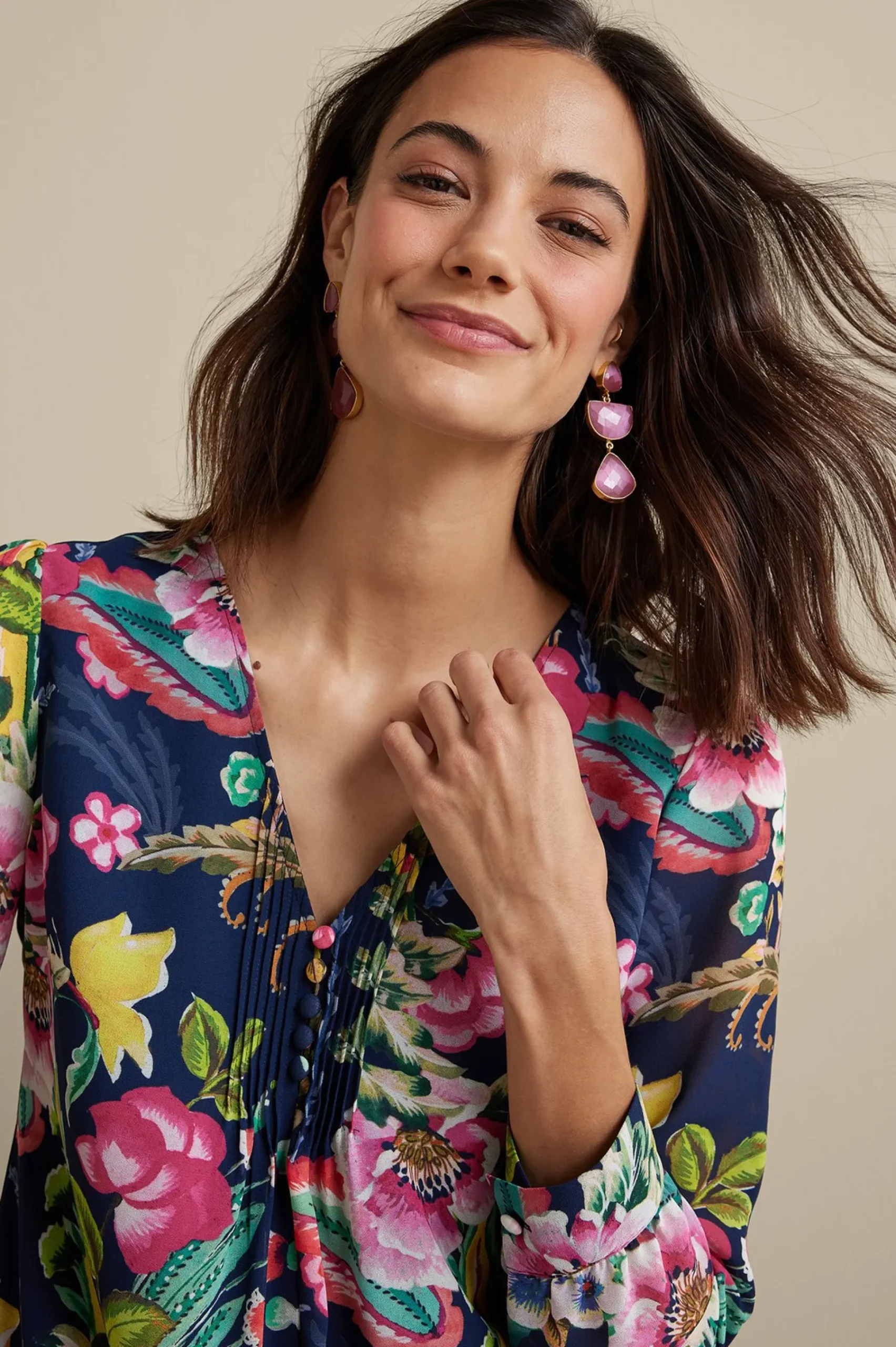 Feminine Flourish|Vacation Shop-Soft Surroundings Samantha Georgette Top Navy Paisley