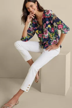 Feminine Flourish|Vacation Shop-Soft Surroundings Samantha Georgette Top Navy Paisley