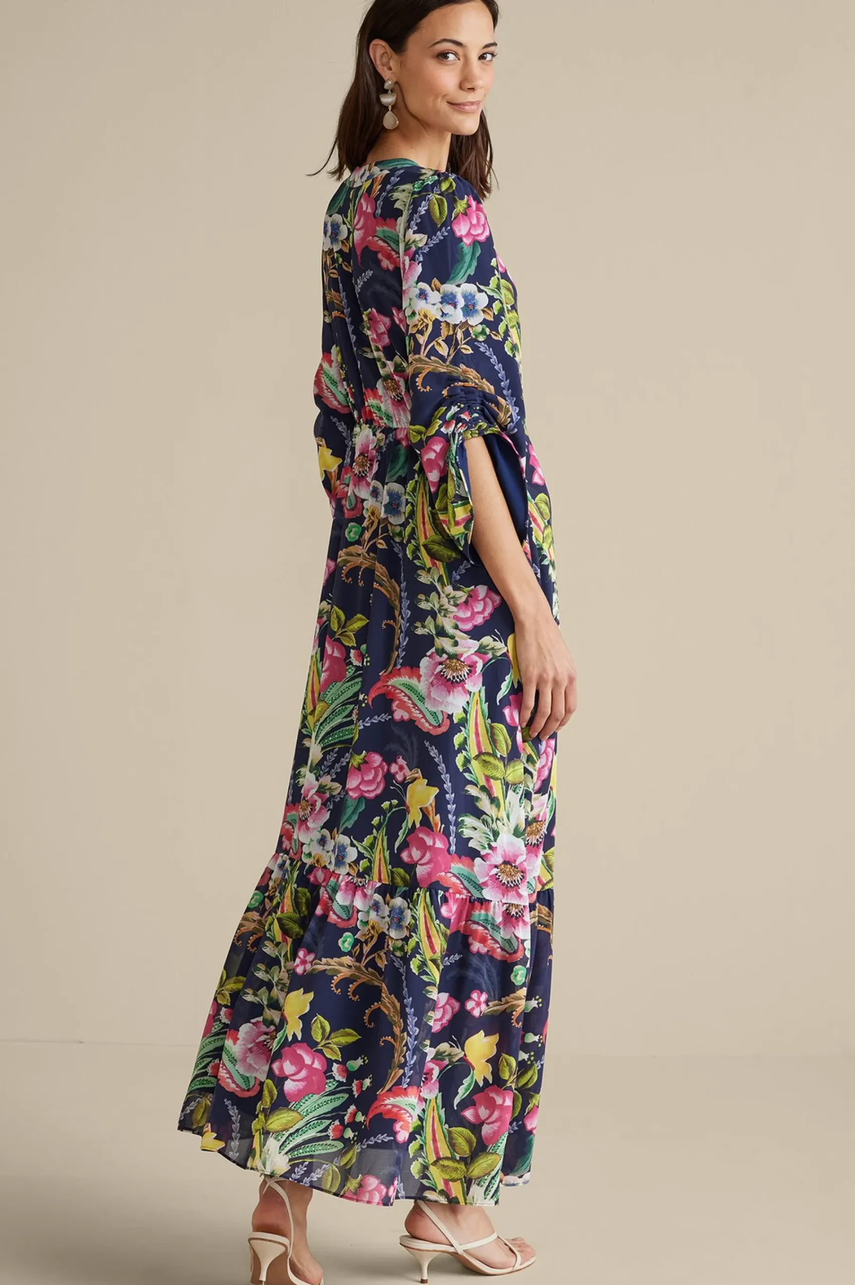 Feminine Flourish|vacation dresses-Soft Surroundings Samantha Maxi Dress Navy Paisley
