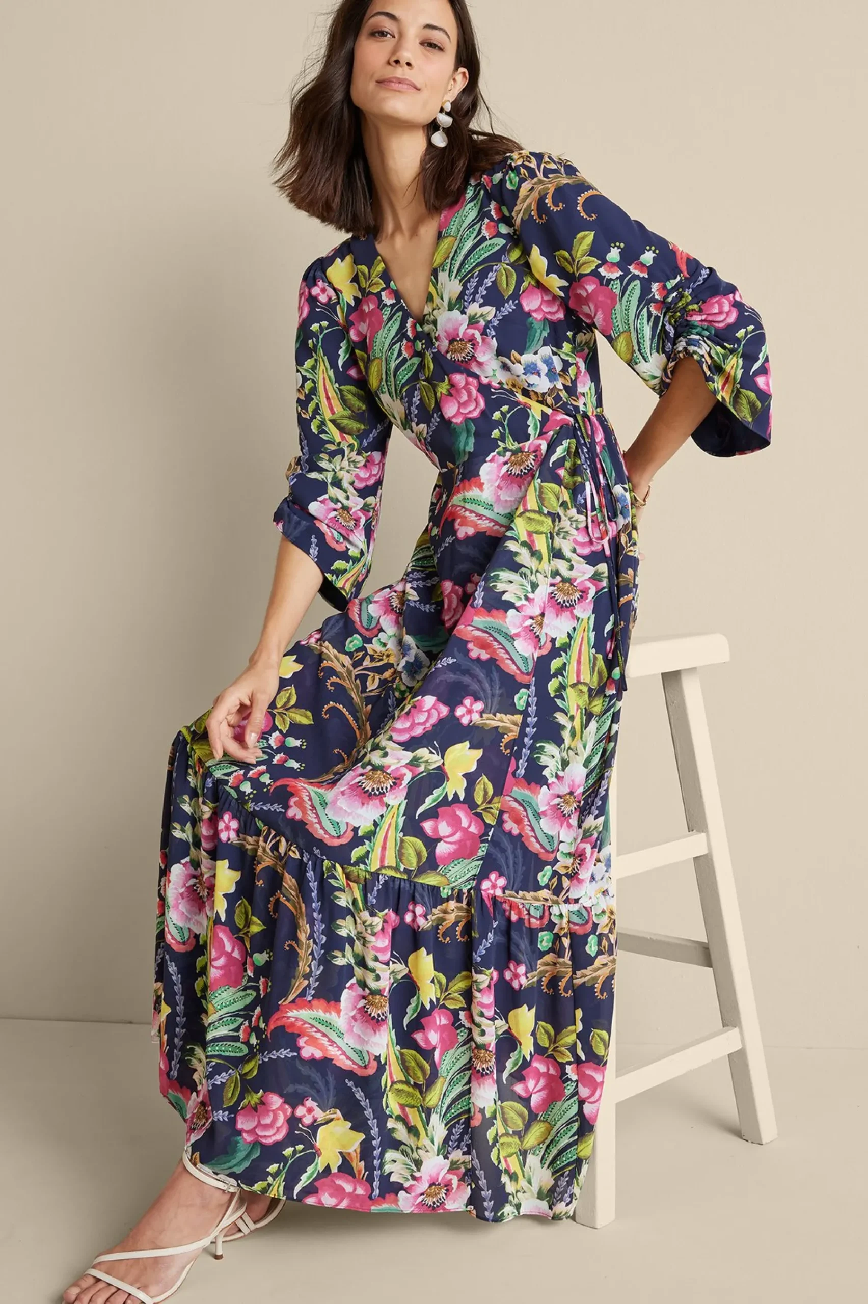 Feminine Flourish|vacation dresses-Soft Surroundings Samantha Maxi Dress Navy Paisley
