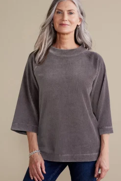 Everyday Styles|three quarter length-Soft Surroundings Samina Corduroy Pullover Shoreline Grey