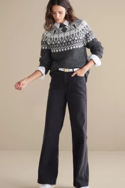 Everyday Styles|Sweaters & Cardigans-Soft Surroundings Seelie Fair Isle Sweater Dark Grey
