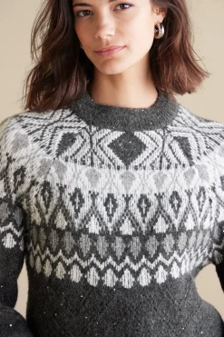 Everyday Styles|Sweaters & Cardigans-Soft Surroundings Seelie Fair Isle Sweater Dark Grey